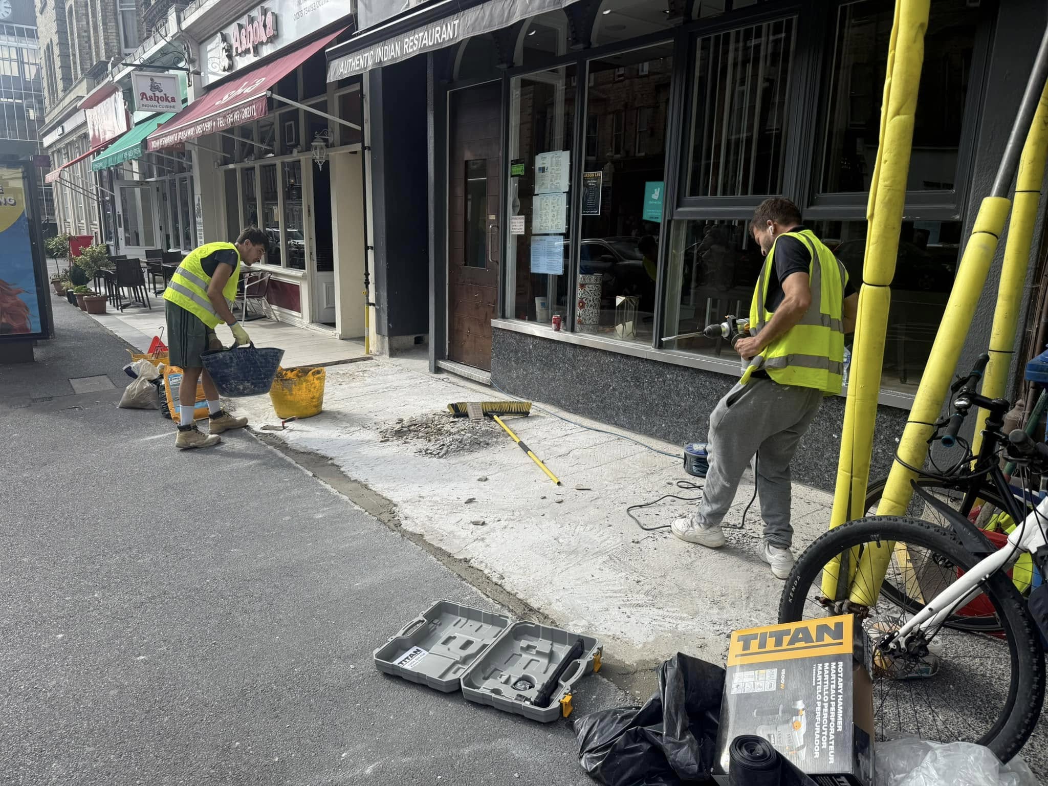 During — repairs to tiles, grout and edging border